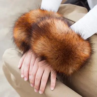 red fox fur Осенне-зимняя женская большая манжета, кольцо для рук, меховая опора для запястья, искусственное опора для рук, кольцо для рук из лисьего меха, грелка для рук - Цвет: red fox fur