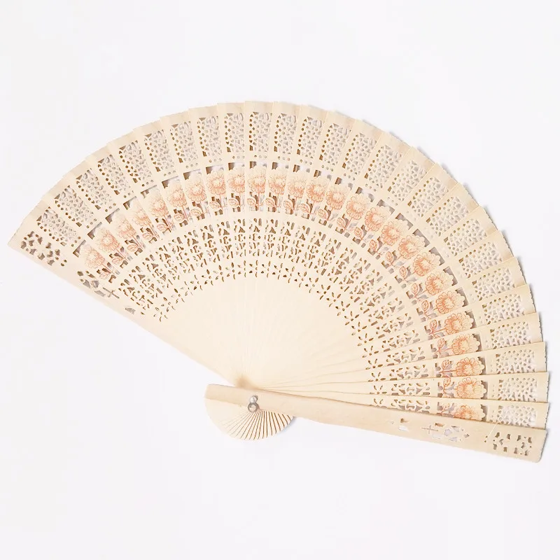 Wood Hot Newest Wedding Hand Fragrant Party Carved Bamboo Folding Fan Chinese Style Wooden Lady Beautiful - Цвет: Wood