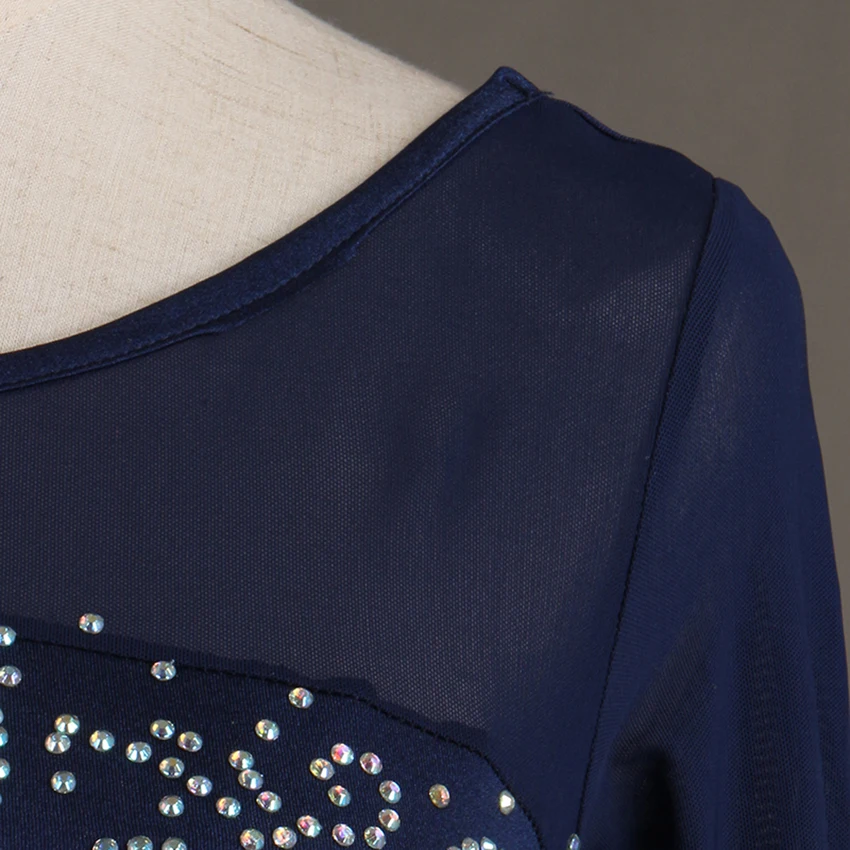 Women Girl Ballroom Dance Navy Long sleeve Modern dance one piece Waltz dress Flamenco Rumba Samba Practice Competition | Тематическая