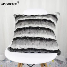 MS. Softex, наволочка из меха кролика Рекс, Лоскутная, Шиншилла, кроличья кожа, чехол для подушки, мягкий натуральный мех, для дома