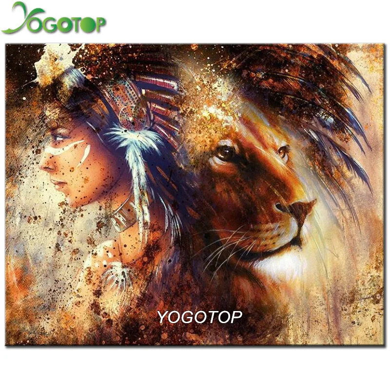 YOGOTOP DIY 5D Набор алмазной мозаики полная алмазная живопись вышивка крестиком индийские девушки и Львы Алмазная вышивка домашний декор VD283