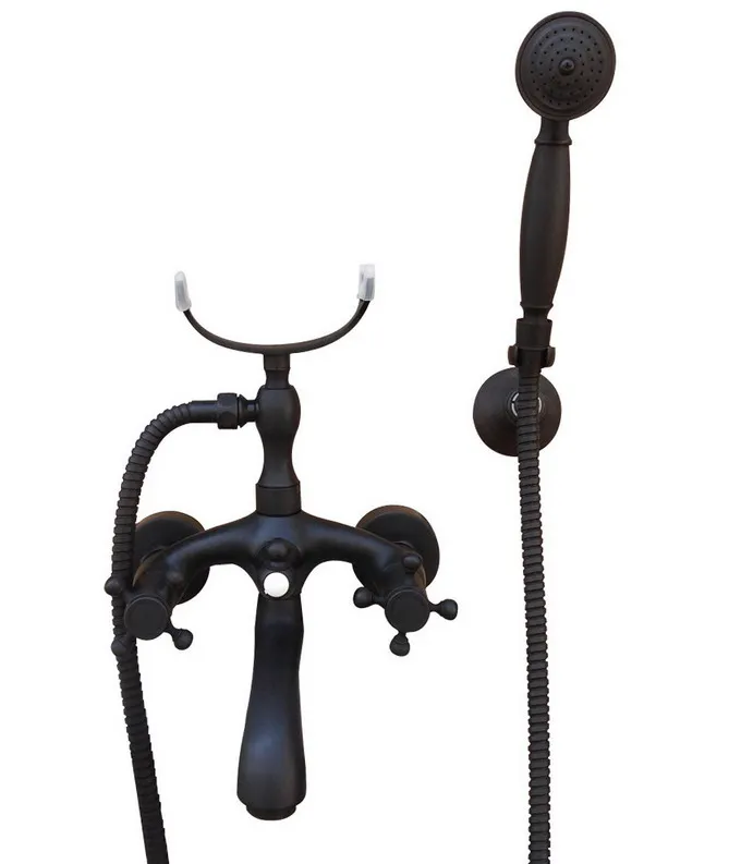 

Black Oil Rubbed Brass Double Cross Handles Wall Mounted Claw Foot Bathroom Tub Faucet Mixer Tap With Handshower mtf563