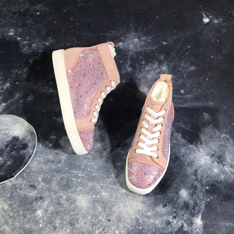 Элитный бренд женские кроссовки с высоким берцем украшением в виде кристаллов на