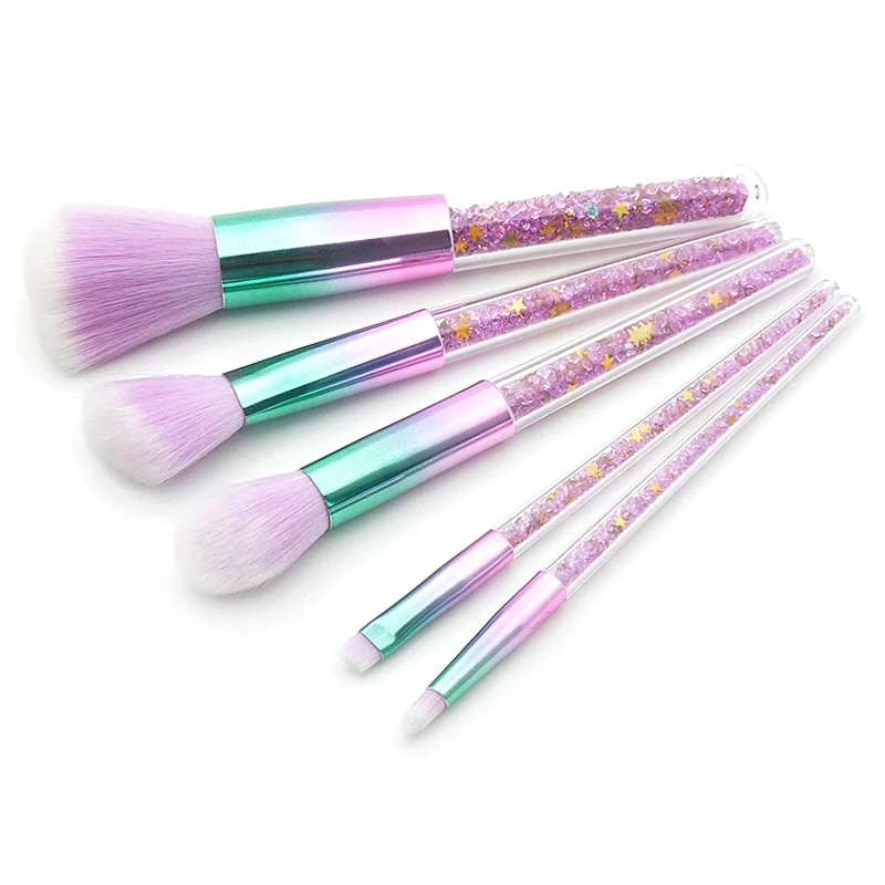 Purple Crystal Makeup Brush Set Diamond Handle with bling stars Unicorn Glitter Brushes Powder Eyebrow Lip Beauty Tools | Красота и