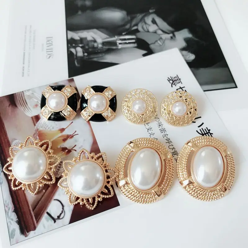 Белые серьги клипсы с имитацией жемчуга геометрической глазури металлические