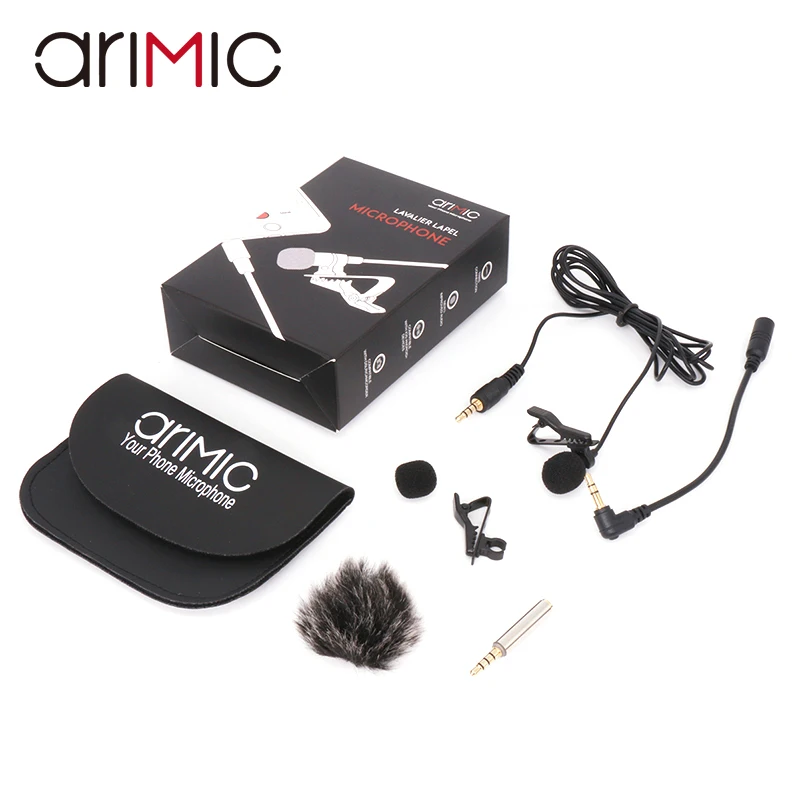 

Arimic Lavalier Lapel Clip-on Omnidirectional Condenser Microphone Kit with cable adapter & windshield for iPhone Samsung