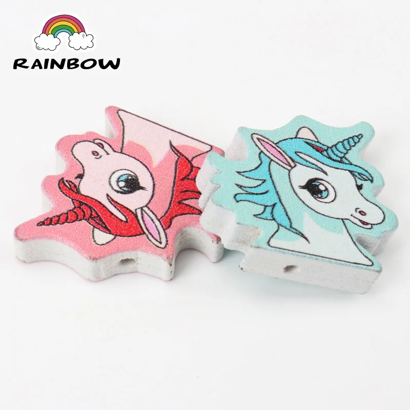 Смесь цветов Единорог Форма Licorne узор деревянные бусины для самостоятельного