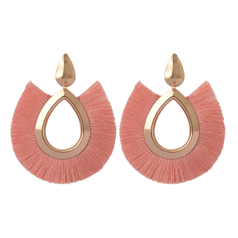 pink Серьги с кисточками для Для женщин большой бахромой серьги в богемном стиле заячьи уши ювелирные изделия Для женщин модная обувь для отдыха и вечеринок ювелирные изделия Brincos - Окраска металла: pink