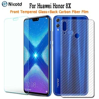 nicotd 2 pack for huawei honor 8x transparent tempered glass add back carbon fiber film screen protector for honor 8x glass film