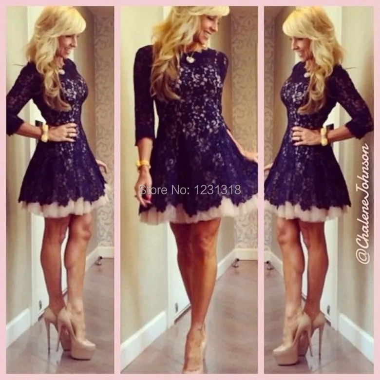 Gorgeous New 2015 Sexy Fabulous Bateau Sheer Lace Ruched Ruffles Bule and Nude Tulle short prom gowns party Dresses | Свадьбы и