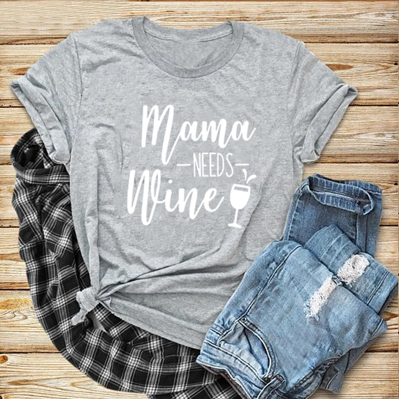 Женская Винтажная футболка с надписью Mama need Wine модная подарок для мамы футболки