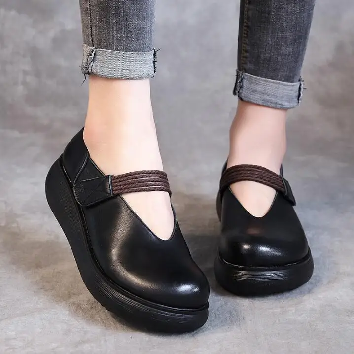 Новинка весны 2019 женская обувь на толстой подошве художественные удобные туфли