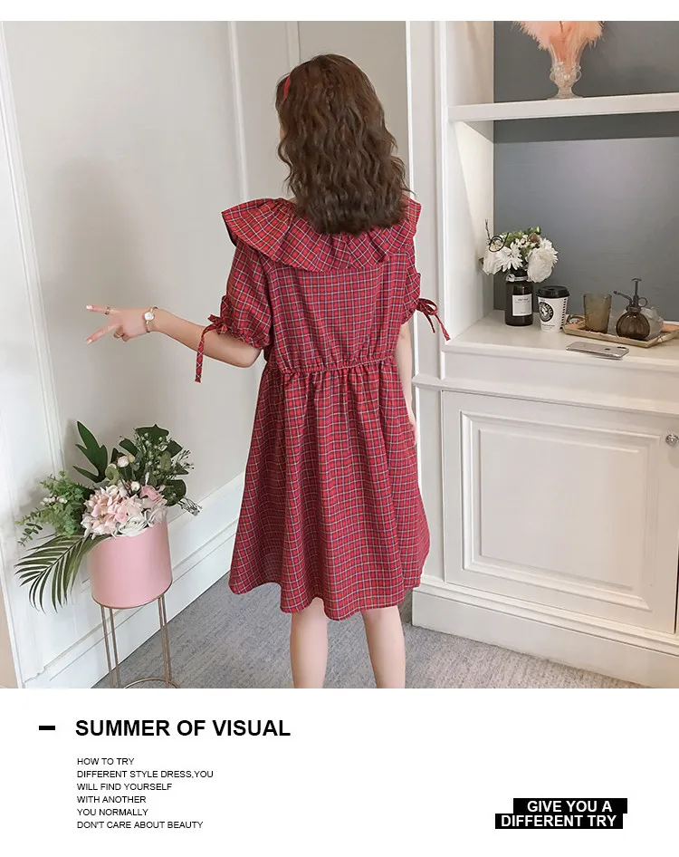 Poungdudu maternity pregnant women dress cotton linen lattice shirt clothes Real shot spot summer | Мать и ребенок