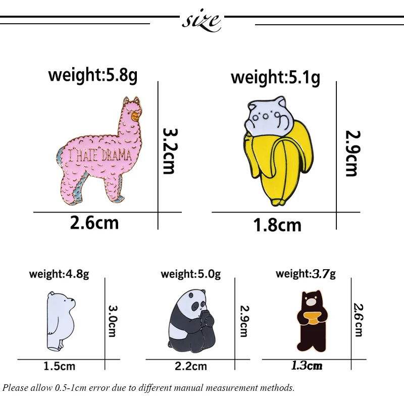 1 PC Animal Brooches Pin Badges Panda Ice Bear Banana sheep Eating melon cute Lapel denim Hat metal enamel Pins Icons jewelry