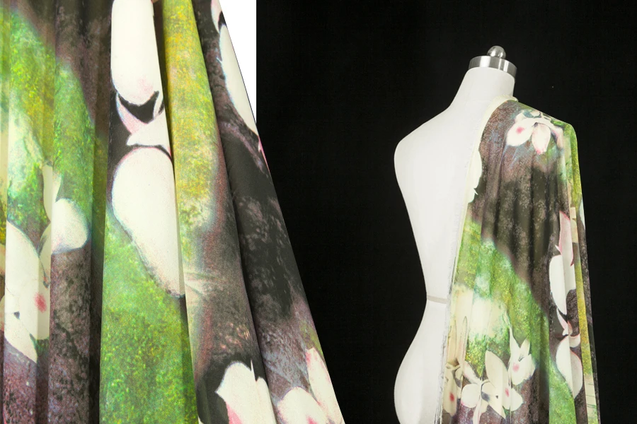 Модная ткань с принтом кутюр-Лотос глянцевая из искусственного шифона дышащая