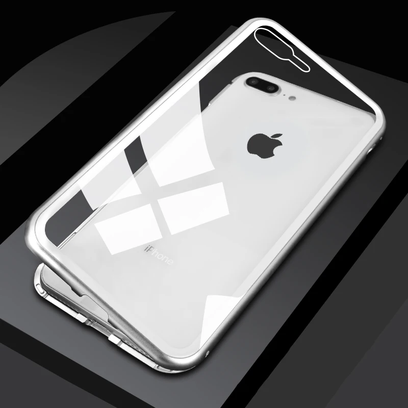 ProElite 360 магнитный адсорбционный металлический жесткий чехол для iPhone XS Max XR X 8 7 Plus Прозрачный бампер из закаленного стекла+ 2 шт полное покрытие - Цвет: Silver Clear