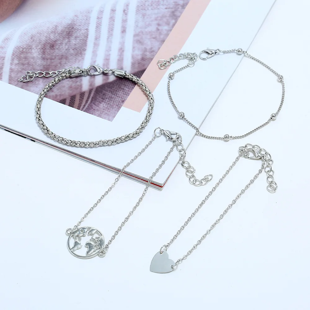 4 шт./компл. Модный Набор браслетов с подвесками в виде карты сердца для женщин