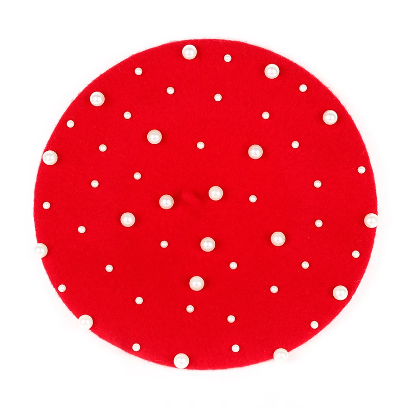 

VORON 2017 New autumn ladies pearl bud cap adult fixed ladies wool fashion hat stitching solid color Casual female hat