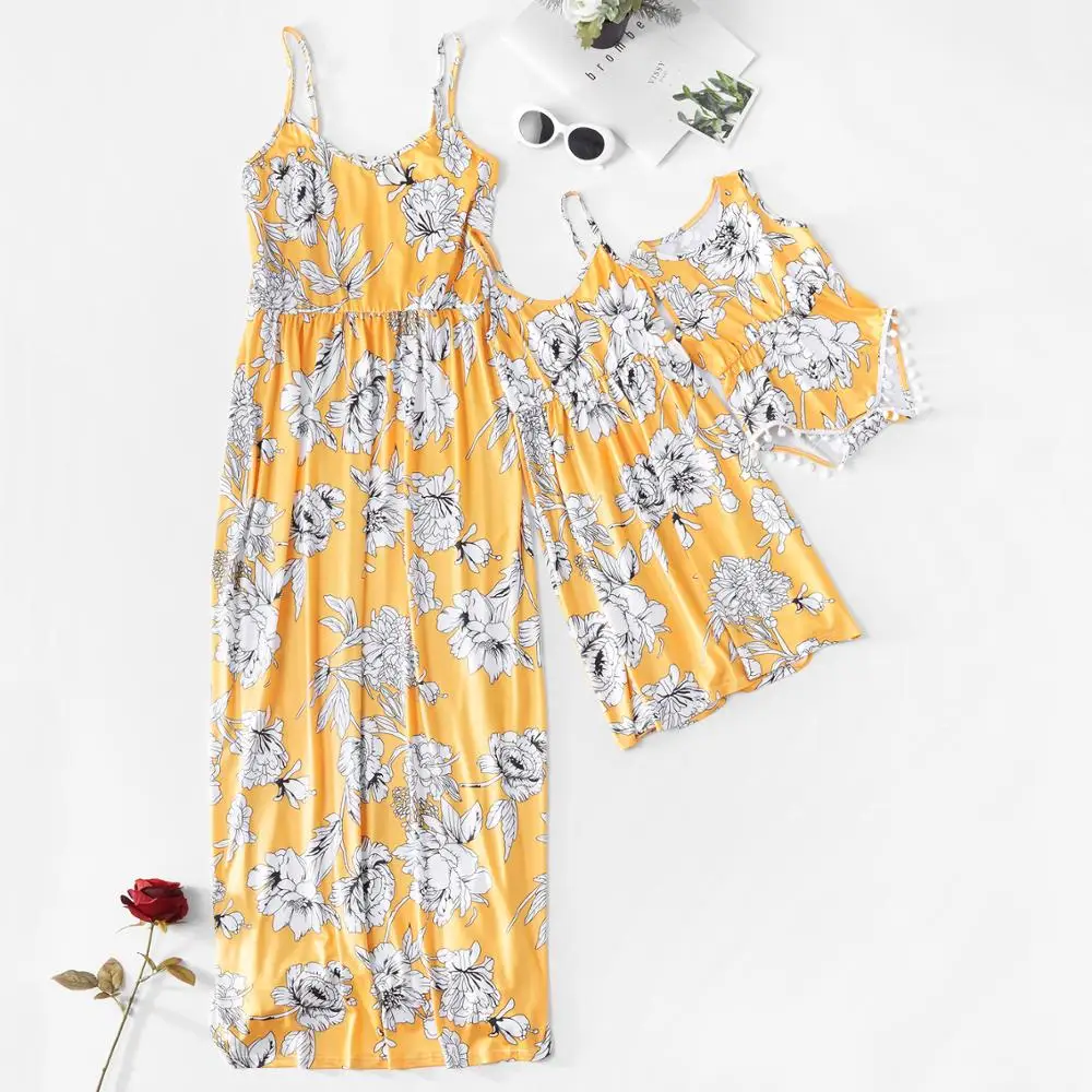 Лидер продаж Цветочная одежда хлопковое платье для мамы и дочки без рукавов на