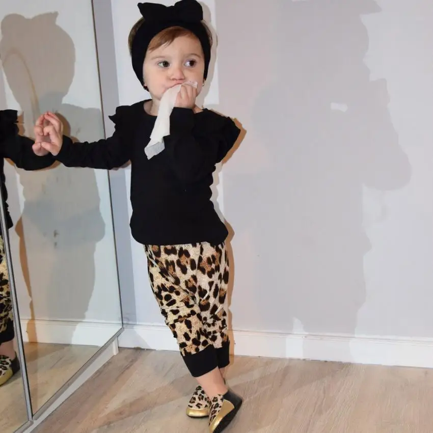 Newborn Infant Baby Girl Leopard Long Sleeve Tops+Pants Outfits Clothes Set fashion cute cotton comfortable July 27 | Детская одежда и