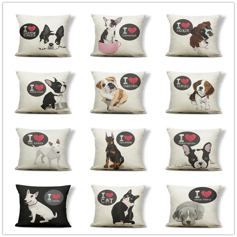 Lovely Bull Terrier Beagle Cushion Covers Boston Boxer Dog Pillow Cases Bulldog Cat Chihuahua Doberman Home Decor | Дом и сад