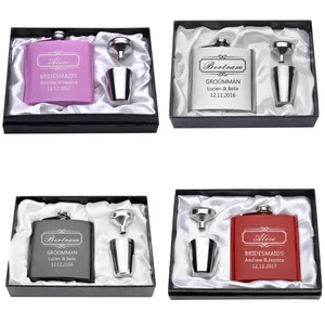 Набор колб с белой подкладкой, 6 унций, с гравировкой