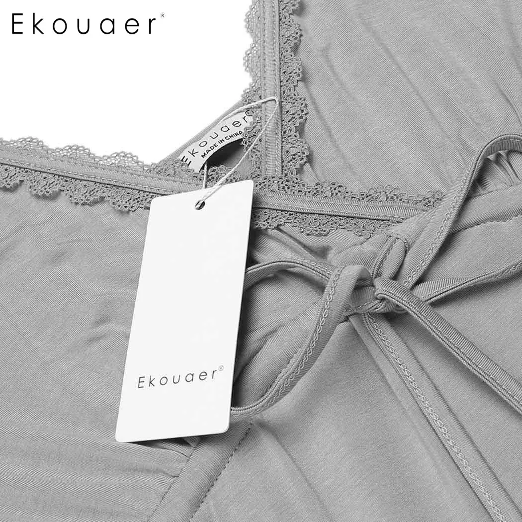 Ekouaer, летняя ночная рубашка, женская сексуальная ночная рубашка с v-образным вырезом и кружевной отделкой, ночная рубашка
