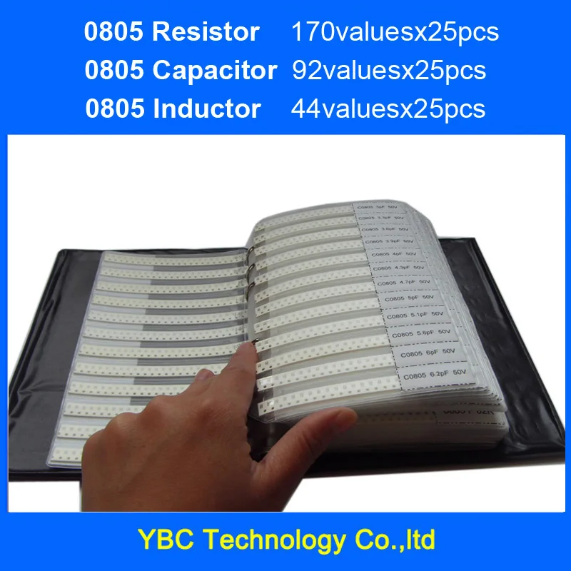 New 0805 SMD Resistor 0R~10M 1% 170valuesx25pcs + Capacitor 0.5pF~10uF 92valuesX25pcs + Inductor 44valuesx25pcs Sample Book