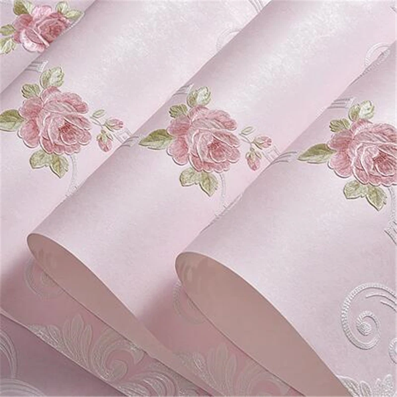 beibehang Pastoral European large flower embossed fine 3D non-woven wallpaper bedroom warm living room wall | Обустройство дома
