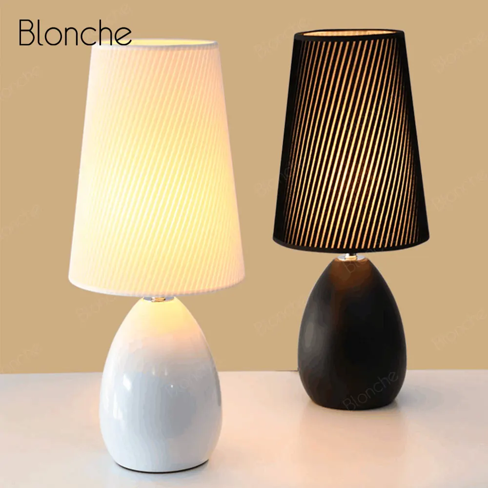 Скандинавская Настольная лампа с абажуром светодиодный светильник из ткани для