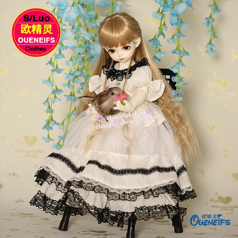 Платье BJD из шифона с соединением 1/4 черно белое для Rosenlined Minifee Fairyland Body YF4 102