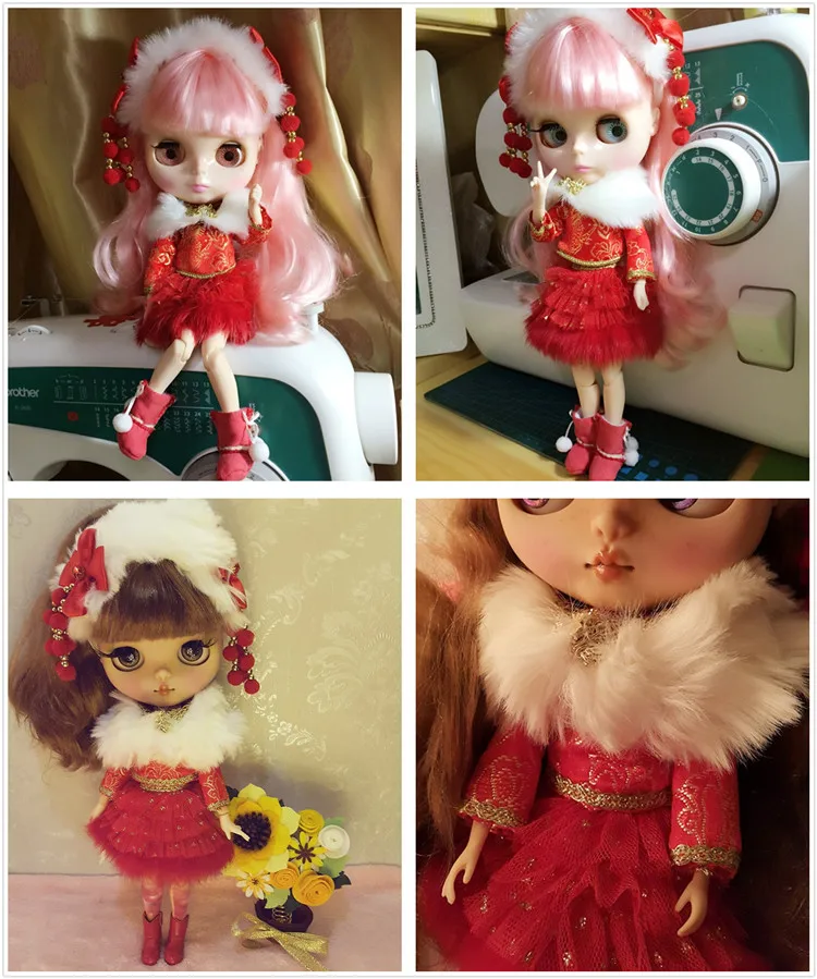 Наряды для куклы блайз новый год красное платье косплей костюм icy dbs 1/6 | Игрушки и