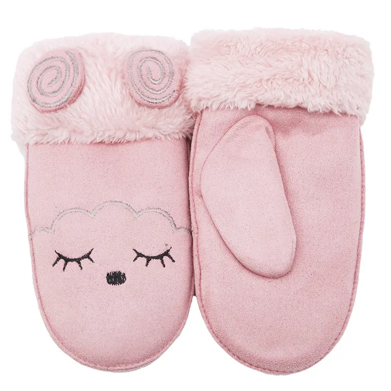 Pink Зимние милые теплые перчатки; Детские утепленные варежки; детские перчатки для мальчиков и девочек; теплые перчатки с длинными пальцами; детская одежда с героями мультфильмов - Цвет: Pink
