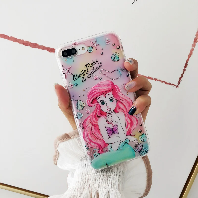 Netarlier Lovely Girl Case For iPhone 6 6s Beautiful Long hair Princess Mermaid Shells Starfish Air Cushion Clear TPU Soft |