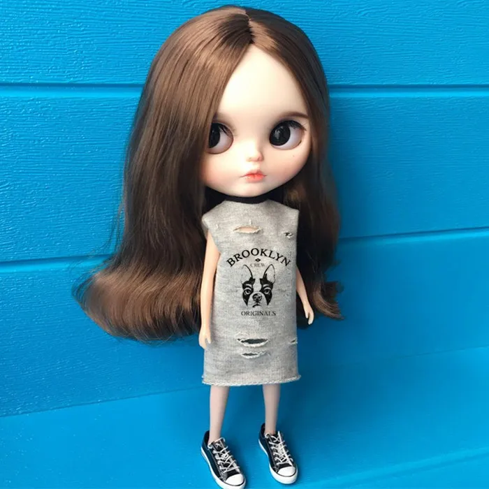 1/6 Одежда для куклы аксессуары Blyth Doll серая Повседневная картонная футболка
