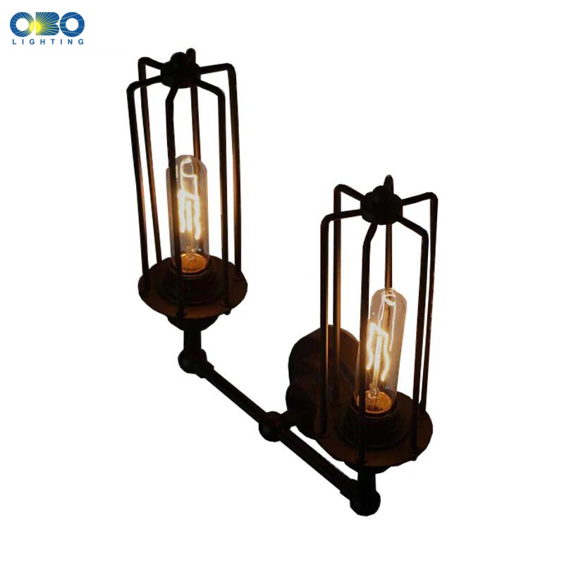 Винтажная железная окрашенная настенная лампа с двойной головкой для склада