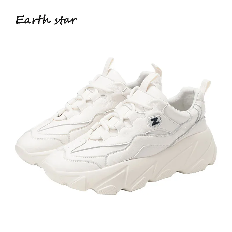 Белая обувь Женские кроссовки из натуральной кожи на массивной платформе zapatos de