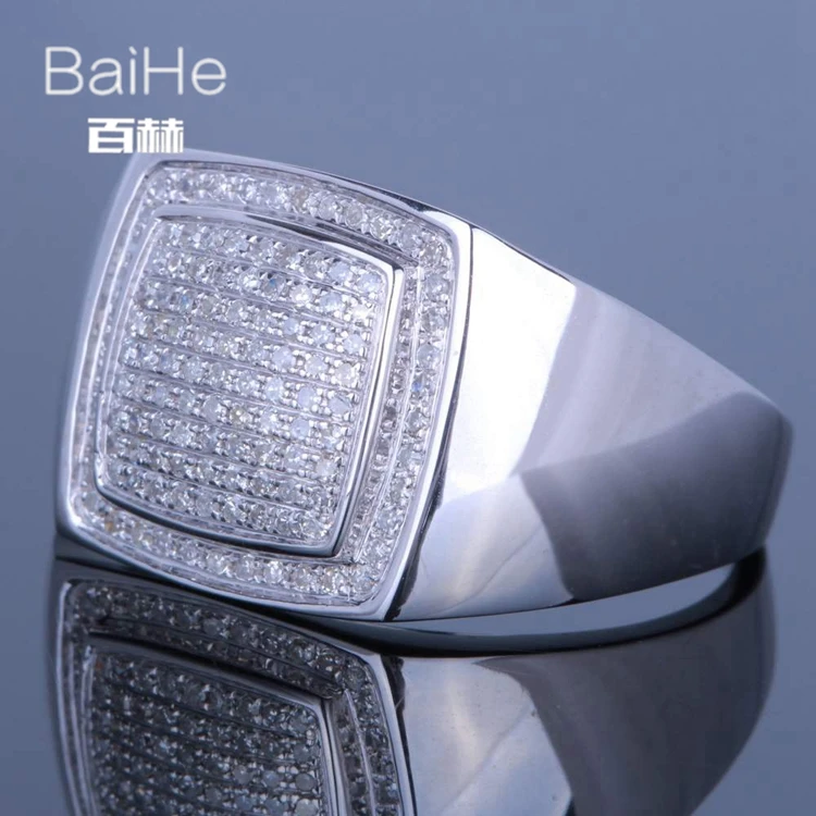 BAIHE Solid 14 K белое золото(AU585) 0.45CT сертифицированные H/SI круглые ограненные настоящие бриллианты свадебные мужские модные ювелирные изделия кольцо