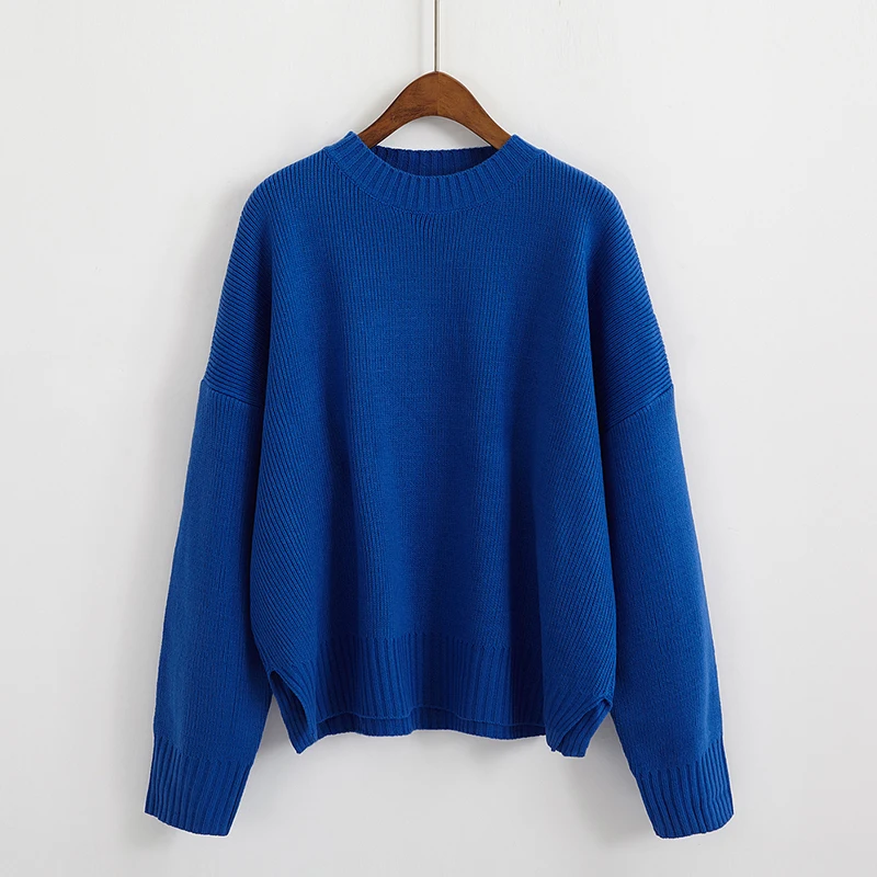 Свободные трикотажные пуловеры с разрезом по бокам женский свитер осень 2019