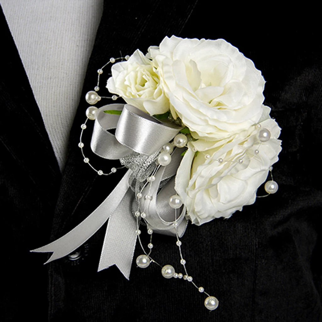 Красивая лента бутоньерки корсаж Белый Розовый Серебристый Серый для свадебной