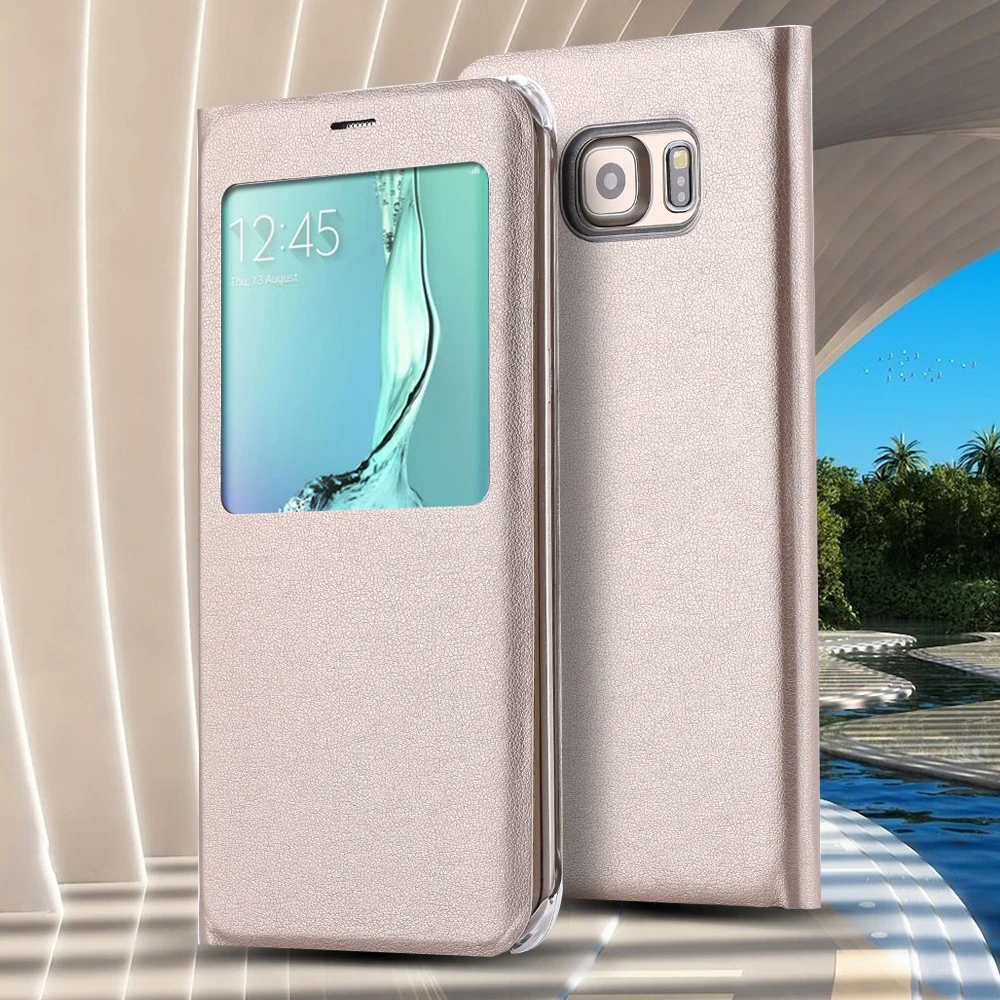 

YKSPACE High Quality PU Leather Flip Case For Samsung Galaxy S6 S7 Edge S8 S9 Plus Note 9 Phone Cover Windows Clear View