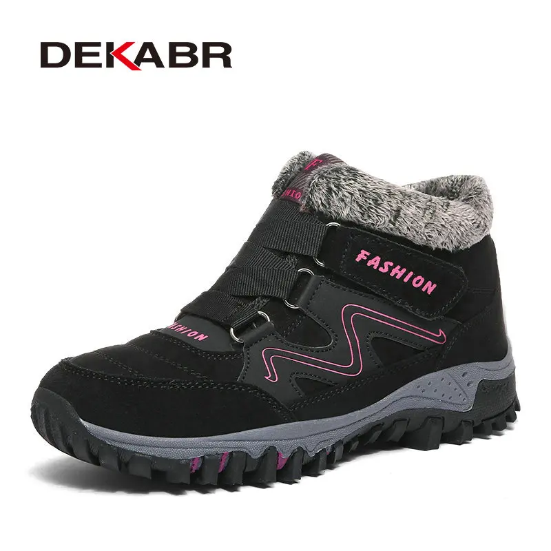 Black Fuchsia DEKABR/мужские ботинки; коллекция года; теплые зимние ботинки на меху; мужские зимние ботинки; Рабочая Мужская обувь; модные безопасные ботильоны; Размеры 35-47 - Цвет: Black Fuchsia