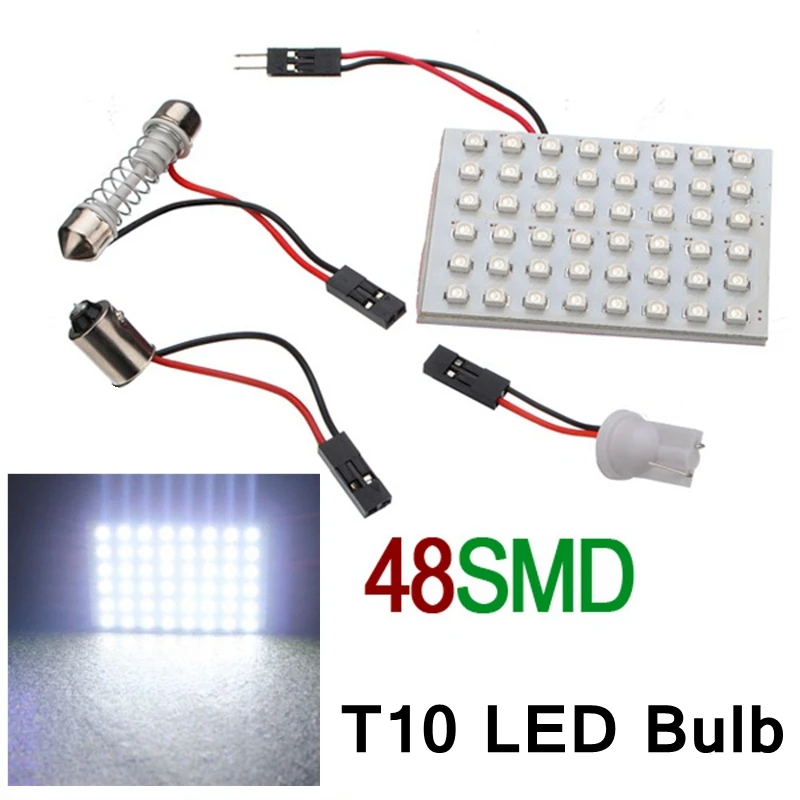 Белый T10 48 Smd светодиодный светильник с панелью, автомобильный светильник для чтения, лампа BA9S 3, адаптер постоянного тока 12 В, интерьерный купольный светильник с картой