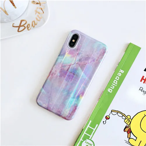 E Лазерный мраморный чехол Aurora для iphone 11 Pro MAX XR X XS Max, глянцевый мягкий силиконовый чехол для iphone 6 6s 7 8 7 plus, задняя крышка для телефона - Цвет: E