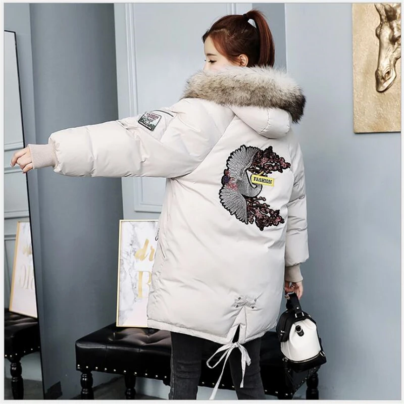Зимняя женская куртка с меховым воротником плотное теплое длинное пальто Manteau Femme