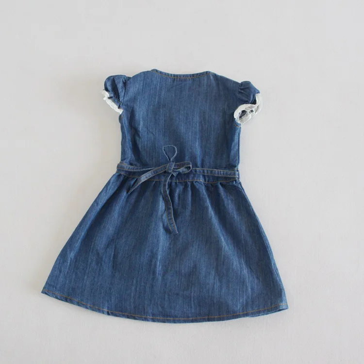 Hot children's clothing 3D flower baby girls dress cowboy kids lace casual princess dresses bebe fashion denim bib | Детская одежда