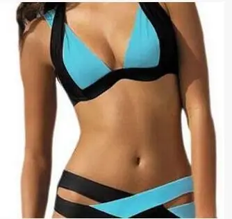 Черно-белое раздельное сексуальное бикини 2017 пуш-ап бандажный пляжный женский