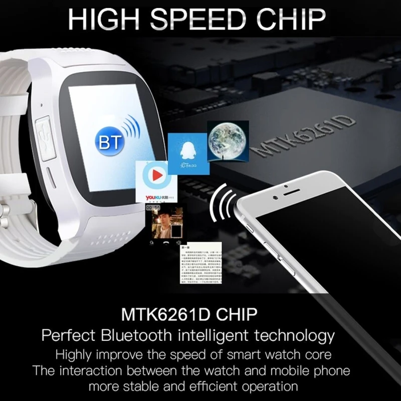 Умные часы T8 с экраном 1 54 дюйма IPS GSM BT V3.0 шагомером камерой MTK6261D монитор сна FM