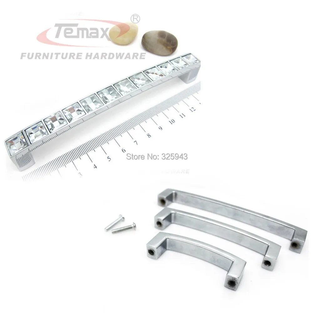 10 шт. 128 мм ясно цинковый сплав квадратный дверные ручки и кристалл ящике комода