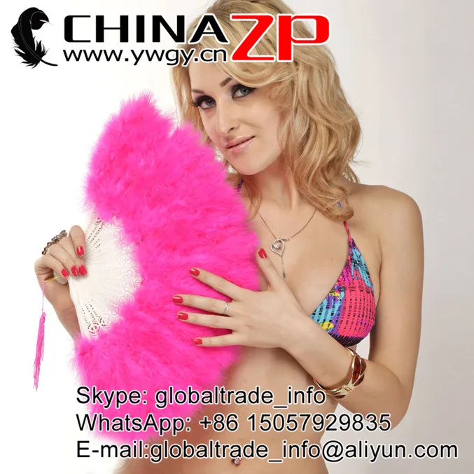 

CHINAZP Factory Top Quality Dyed Hot Pink Marabou Feather Hand Fan for Masquerade